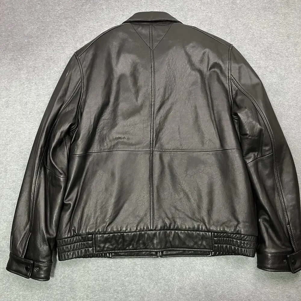 Vintage Men's Tommy Hilfiger Black Leather Bomber Jacket Zip Front Lined XL